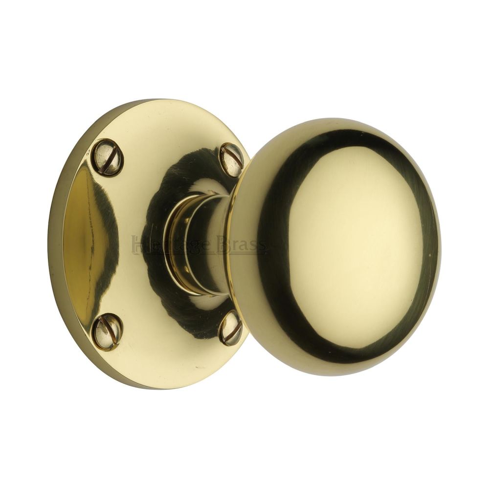 This is an image of a Heritage Brass - Mortice Knob on Rose Kensington Design Polished Brass Finish, ken980-pb that is available to order from Trade Door Handles in Kendal.