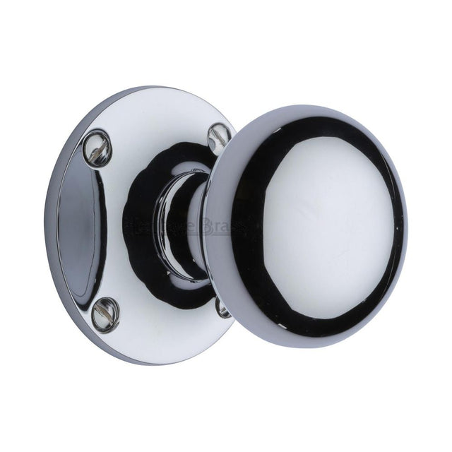 This is an image of a Heritage Brass - Mortice Knob on Rose Kensington Design Polished Chrome Finish, ken980-pc that is available to order from Trade Door Handles in Kendal.