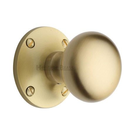 This is an image of a Heritage Brass - Mortice Knob on Rose Kensington Design Satin Brass Finish, ken980-sb that is available to order from Trade Door Handles in Kendal.