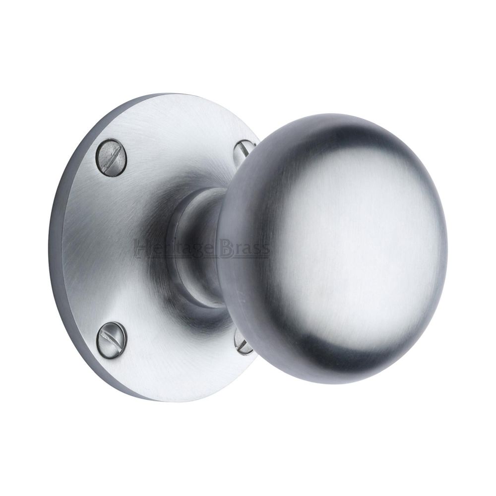 This is an image of a Heritage Brass - Mortice Knob on Rose Kensington Design Satin Chrome Finish, ken980-sc that is available to order from Trade Door Handles in Kendal.