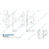 This image is a line drwaing of a Eurospec - Easi T 5 Lever BS Deadlock 64mm - SSS available to order from Trade Door Handles in Kendal