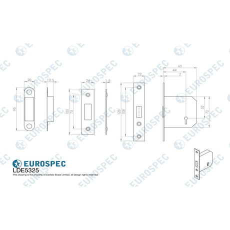 This image is a line drwaing of a Eurospec - 3 Lever Deadlock 64mm - Satin Nickel available to order from Trade Door Handles in Kendal