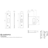 This image is a line drwaing of a Eurospec - Easi-T 3 Lever Deadlock 64mm - Satin Stainless Steel available to order from Trade Door Handles in Kendal