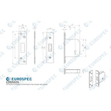 This image is a line drwaing of a Eurospec - Easi-T 5 Lever Deadlock 64mm - Satin Stainless Steel available to order from Trade Door Handles in Kendal