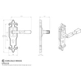 This image is a line drwaing of a Ludlow - Barley Twist Lever on Gothic Lock Backplate - Black Antique available to order from Trade Door Handles in Kendal