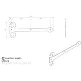 This image is a line drwaing of a Ludlow - Sword Hinge Front 463mm - Black Antique available to order from Trade Door Handles in Kendal