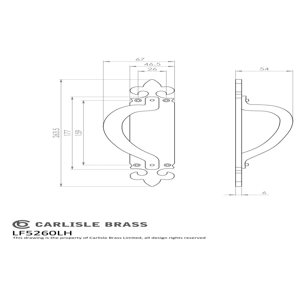 This image is a line drwaing of a Ludlow - Offset Pull Handle on Backplate Left Hand - Black Antique available to order from Trade Door Handles in Kendal