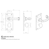 This image is a line drwaing of a Ludlow - Traditional Lever on WC Backplate - Black Antique available to order from Trade Door Handles in Kendal