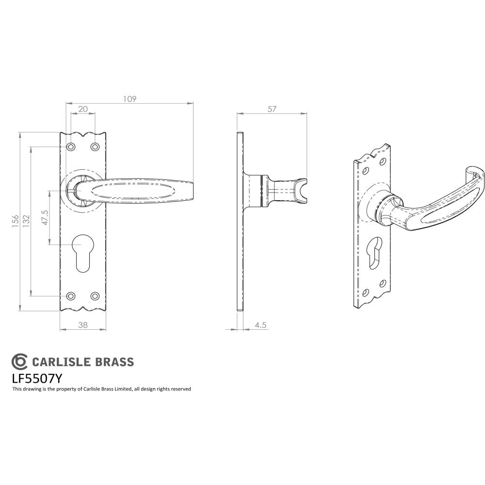 This image is a line drwaing of a Ludlow - Slimline V Lever on Euro Lock Backplate - Black Antique available to order from Trade Door Handles in Kendal