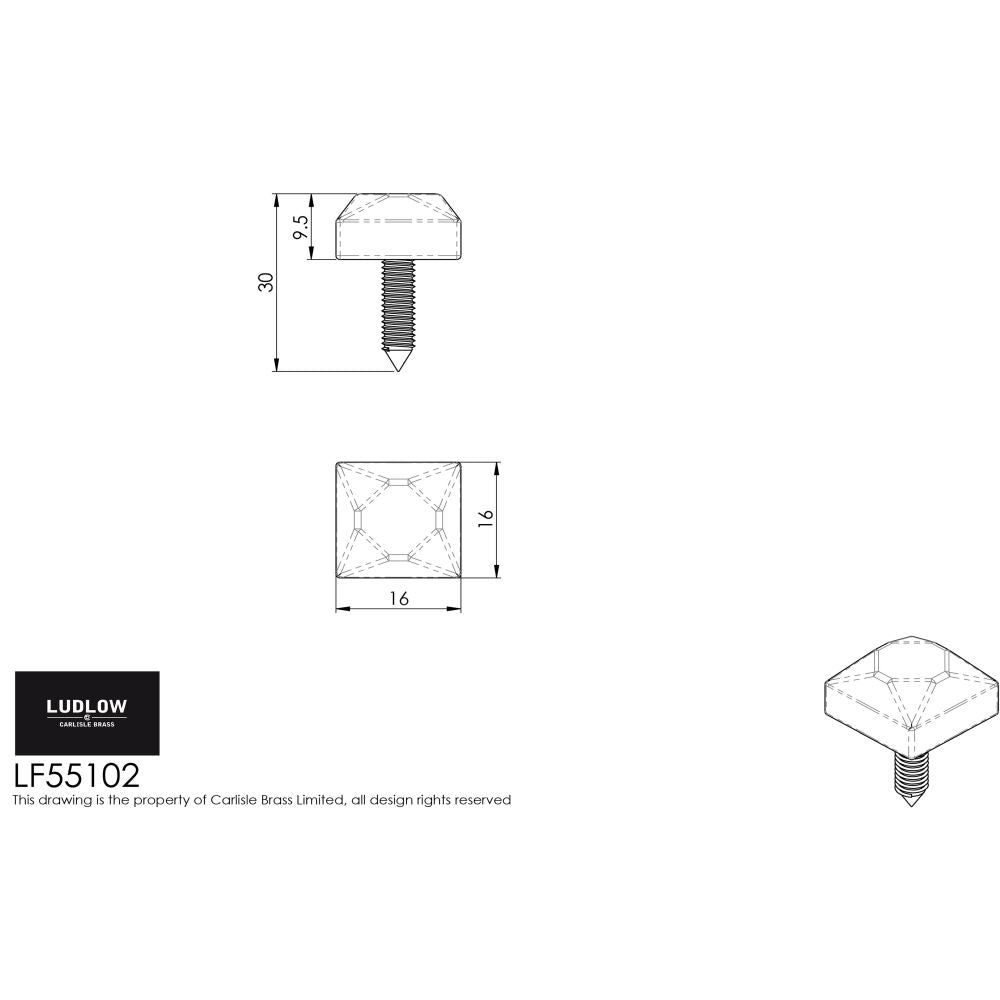 This image is a line drwaing of a Ludlow - Door Stud, Small - Black Antique available to order from Trade Door Handles in Kendal