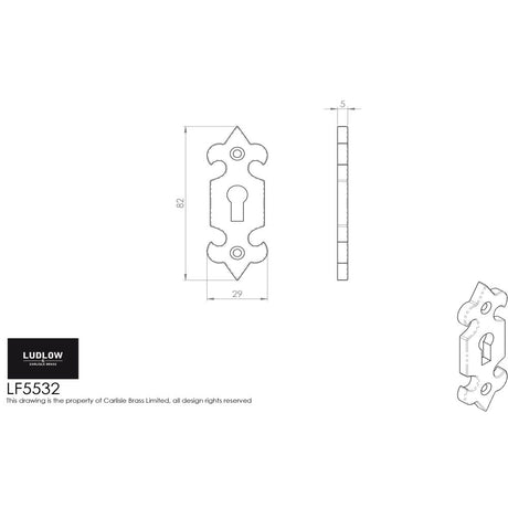 This image is a line drwaing of a Ludlow - Fleur de lys' Escutcheon - Black Antique available to order from Trade Door Handles in Kendal