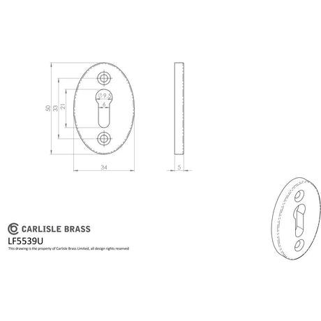 This image is a line drwaing of a Ludlow - Oval Shape Escutcheon - Black Antique available to order from Trade Door Handles in Kendal