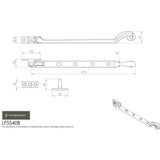 This image is a line drwaing of a Ludlow - Casement Stay 254mm - Black Antique available to order from Trade Door Handles in Kendal