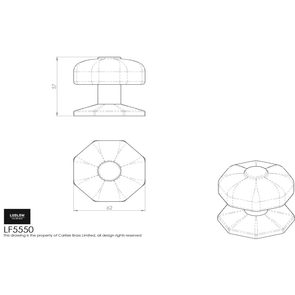 This image is a line drwaing of a Ludlow - Octagonal Centre Door Knob - Black Antique available to order from Trade Door Handles in Kendal