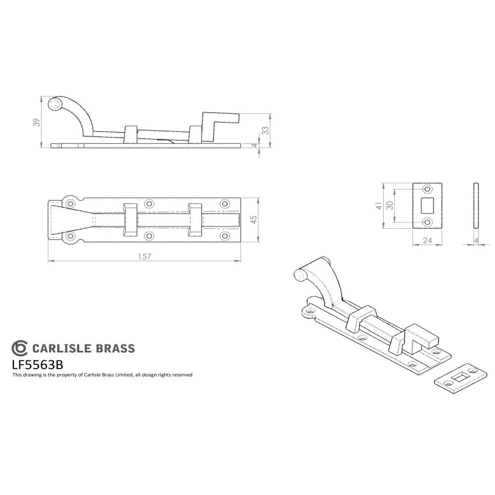 This image is a line drwaing of a Ludlow - Cranked Door Bolt 157mm - Black Antique available to order from Trade Door Handles in Kendal