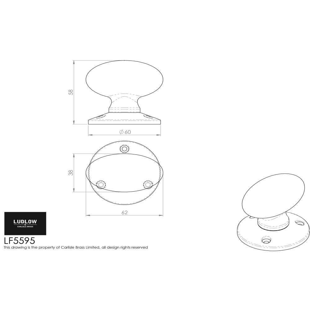 This image is a line drwaing of a Ludlow - Oval Mortice Knob - Black Antique available to order from Trade Door Handles in Kendal