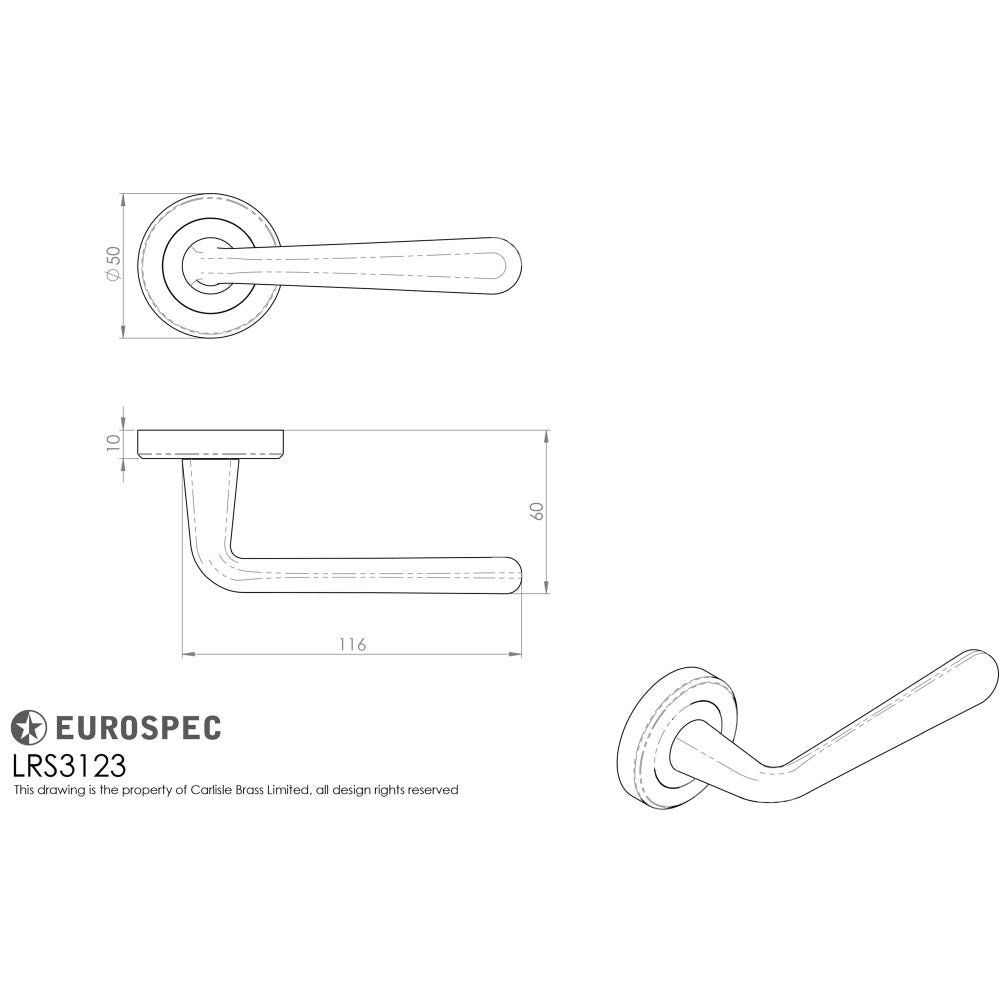 This image is a line drwaing of a Eurospec - Lever on Rose - Satin Chrome available to order from Trade Door Handles in Kendal