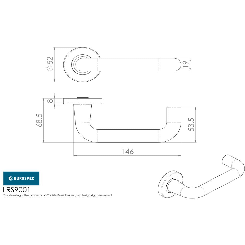 This image is a line drwaing of a Eurospec - 19mm Safety Lever - DDA compliant - Satin Anodised Aluminium available to order from Trade Door Handles in Kendal