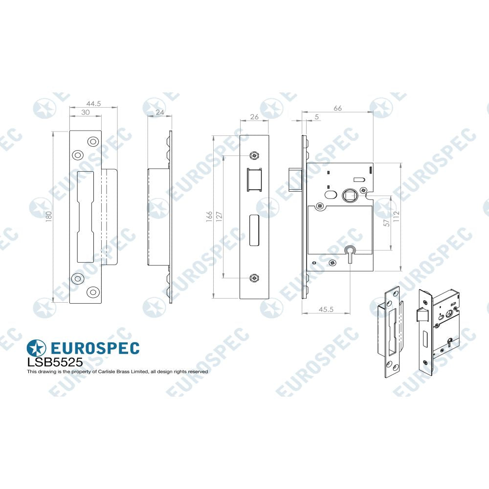 This image is a line drwaing of a Eurospec - Easi T 5 Lever BS Sashlock 64mm - SSS available to order from Trade Door Handles in Kendal