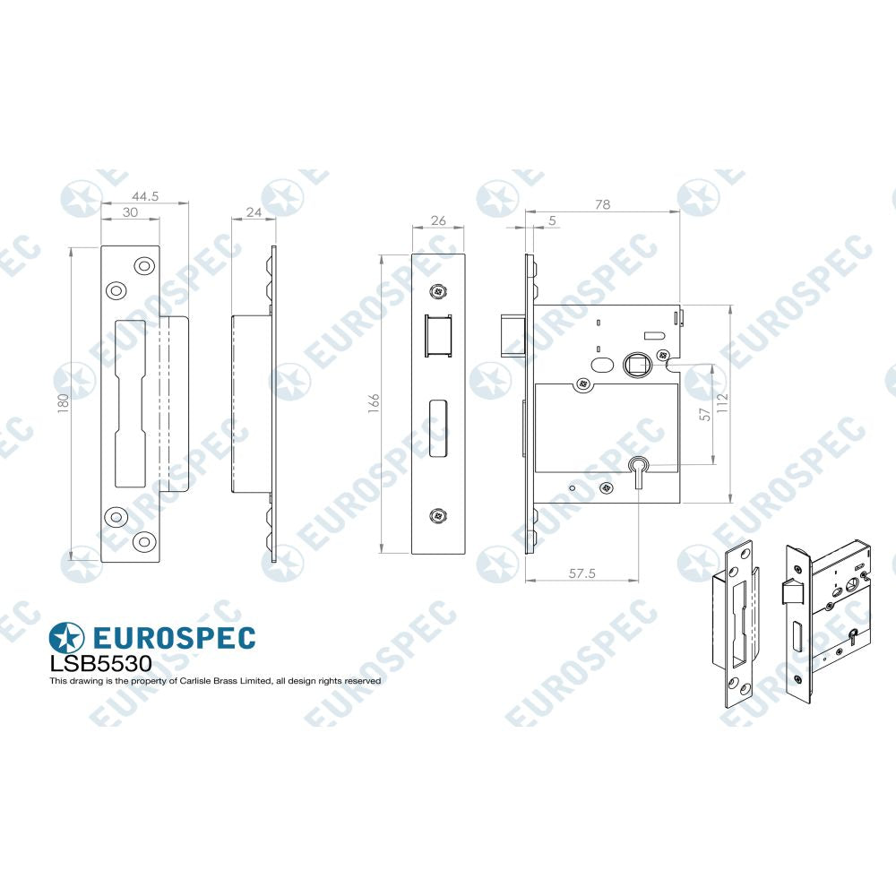 This image is a line drwaing of a Eurospec - Easi T 5 Lever BS Sashlock 76mm - SSS available to order from Trade Door Handles in Kendal