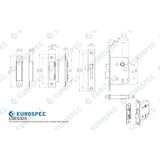 This image is a line drwaing of a Eurospec - Contract 3 Lever Sashlock 64mm - Satin Nickel available to order from Trade Door Handles in Kendal