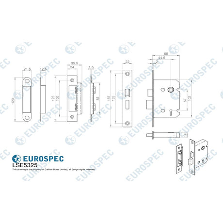 This image is a line drwaing of a Eurospec - Contract 3 Lever Sashlock 64mm - Satin Nickel available to order from Trade Door Handles in Kendal