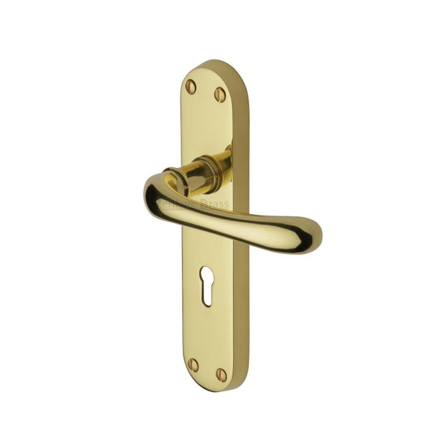 This is an image of a Heritage Brass - Door Handle Lever Lock Luna Design Polished Brass Finish, lun5300-pb that is available to order from Trade Door Handles in Kendal.