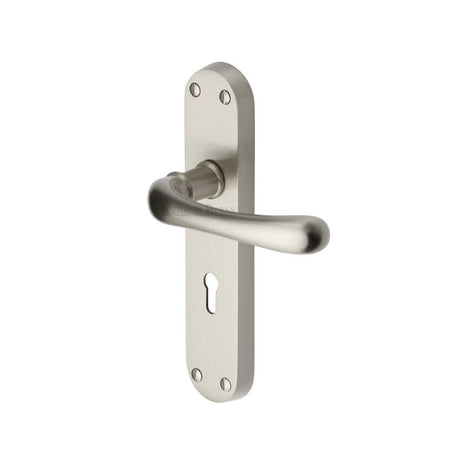 This is an image of a Heritage Brass - Door Handle Lever Lock Luna Design Satin Nickel Finish, lun5300-sn that is available to order from Trade Door Handles in Kendal.