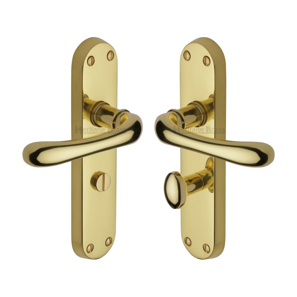 This is an image of a Heritage Brass - Door Handle for Bathroom Luna Design Polished Brass Finish, lun5330-pb that is available to order from Trade Door Handles in Kendal.