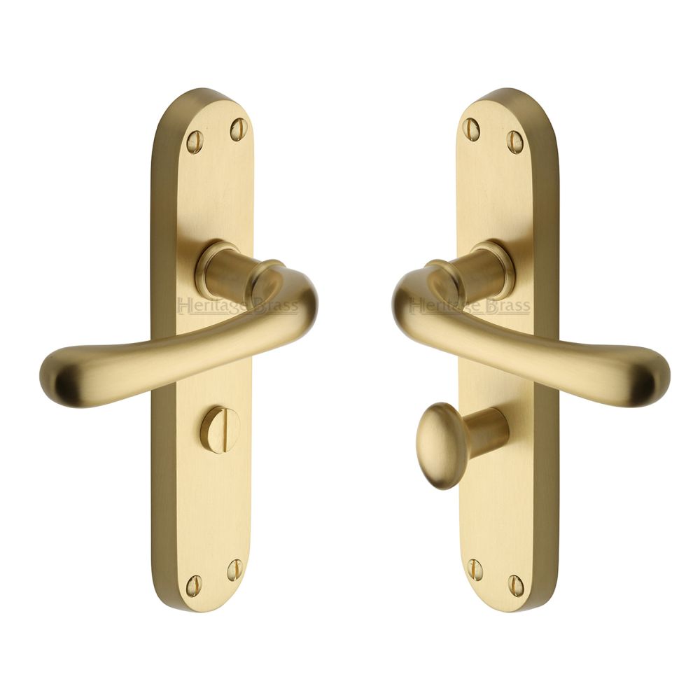 This is an image of a Heritage Brass - Door Handle for Bathroom Luna Design Satin Brass Finish, lun5330-sb that is available to order from Trade Door Handles in Kendal.