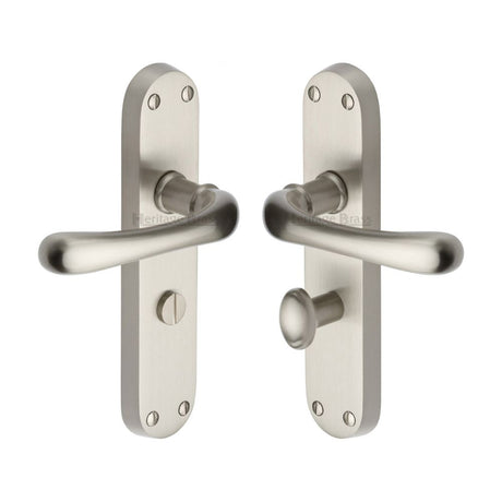 This is an image of a Heritage Brass - Door Handle for Bathroom Luna Design Satin Nickel Finish, lun5330-sn that is available to order from Trade Door Handles in Kendal.