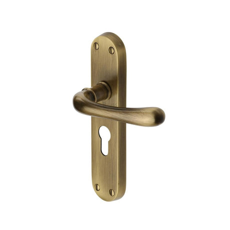 This is an image of a Heritage Brass - Door Handle for Euro Profile Plate Luna Design Antique Brass Finis, lun5348-at that is available to order from Trade Door Handles in Kendal.