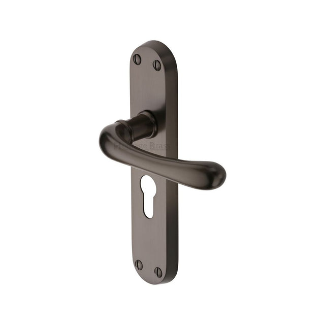 This is an image of a Heritage Brass - Door Handle for Euro Profile Plate Luna Design Matt Bronze Fini, lun5348-mb that is available to order from Trade Door Handles in Kendal.