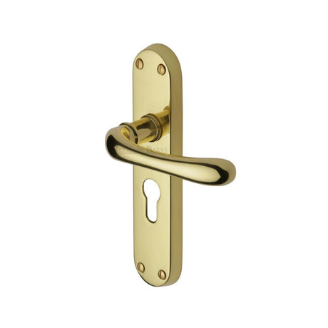 This is an image of a Heritage Brass - Door Handle for Euro Profile Plate Luna Design Polished Brass Finis, lun5348-pb that is available to order from Trade Door Handles in Kendal.