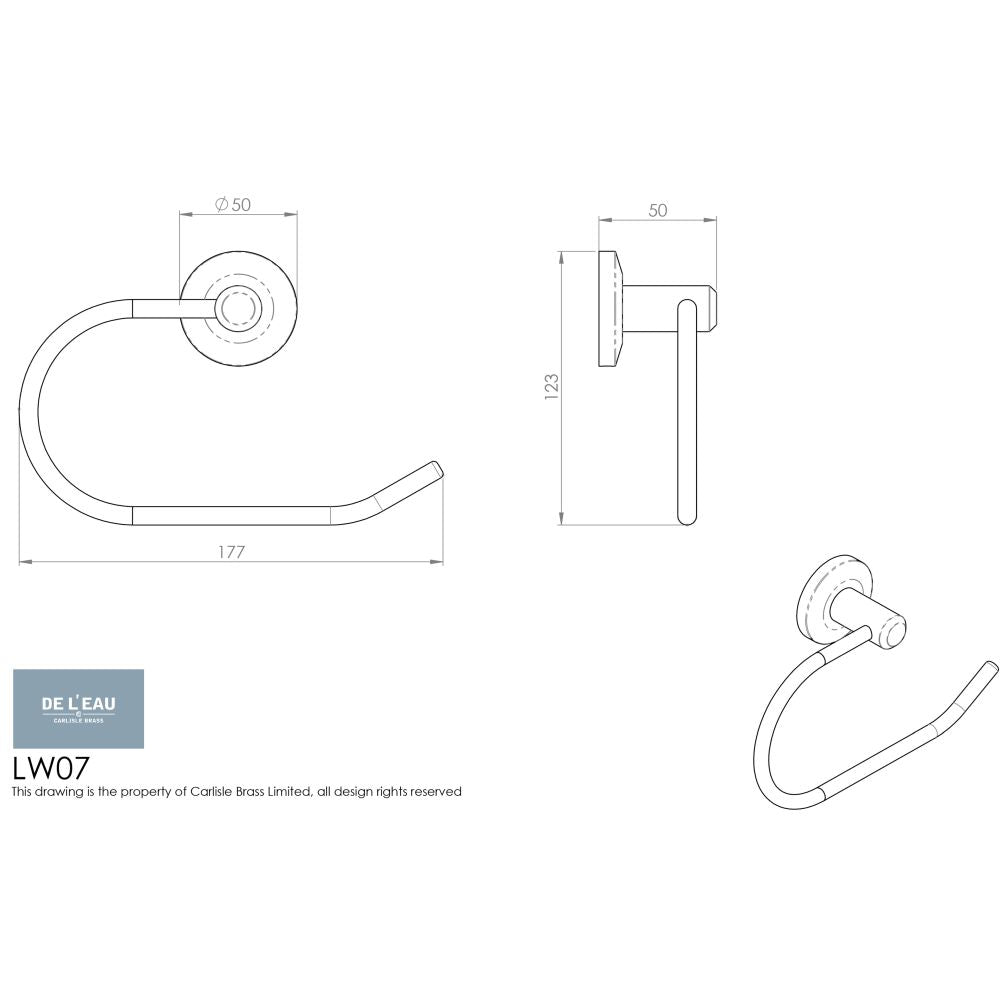 This image is a line drwaing of a Carlisle Brass - Tempo Toilet Paper Holder - Polished Chrome available to order from Trade Door Handles in Kendal