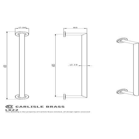 This image is a line drwaing of a Carlisle Brass - Stainless Steel Single Towel Rail 650mm - Stainless Steel available to order from Trade Door Handles in Kendal