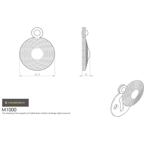 This image is a line drwaing of a Carlisle Brass - Queen Anne Covered Escutcheon - Polished Brass available to order from Trade Door Handles in Kendal