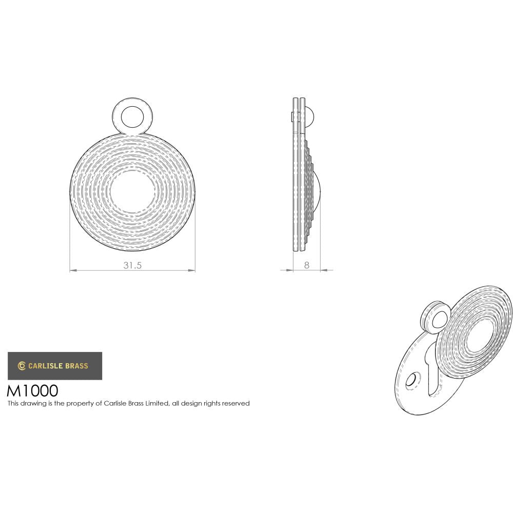 This image is a line drwaing of a Carlisle Brass - Queen Anne Covered Escutcheon - Polished Chrome available to order from Trade Door Handles in Kendal