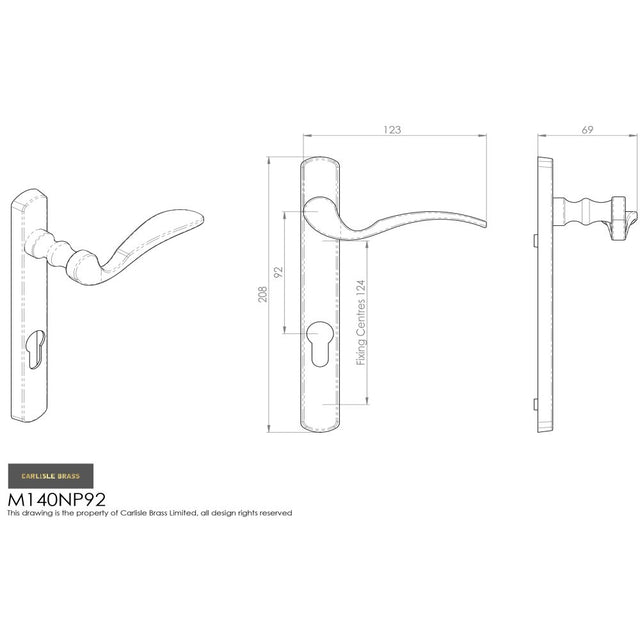 This image is a line drwaing of a Carlisle Brass - Scroll Lever on Narrow Plate R/H - Satin Chrome available to order from Trade Door Handles in Kendal