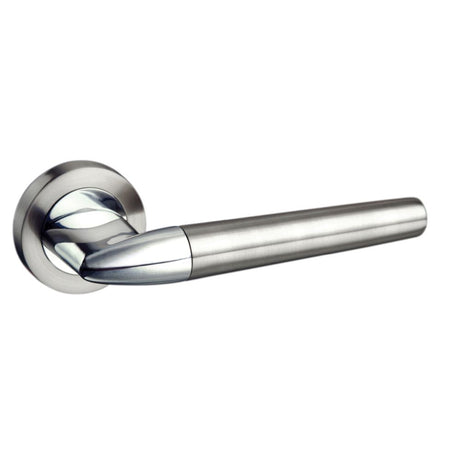 High quality image of Mediterranean Toulon Lever on Round Rose - Satin Nickel/Polished Chrome | Sku. m191sncp | available to order from Trade Door Handles in Kendal.
