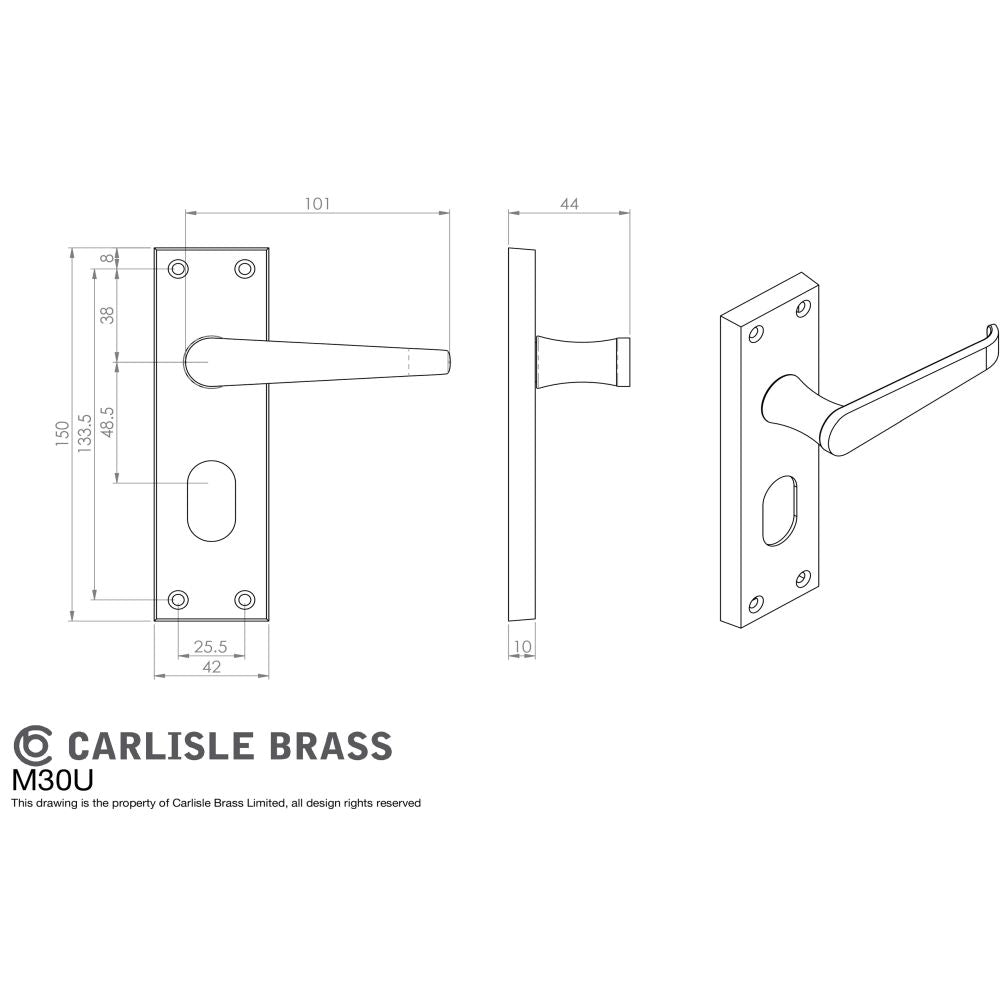 This image is a line drwaing of a Carlisle Brass - Victorian Lever on Oval Lock Backplate - Polished Brass available to order from Trade Door Handles in Kendal