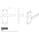 This image is a line drwaing of a Carlisle Brass - Victorian Lever on Latch Backplate - Satin Chrome available to order from Trade Door Handles in Kendal