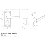 This image is a line drwaing of a Carlisle Brass - Victorian Lever on Privacy Backplate - Polished Brass available to order from Trade Door Handles in Kendal