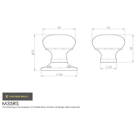 This image is a line drwaing of a Carlisle Brass - Mushroom Rim Knob - Polished Brass available to order from Trade Door Handles in Kendal