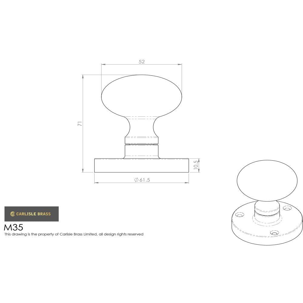 This image is a line drwaing of a Carlisle Brass - Mushroom Mortice Knob - Dark Bronze available to order from Trade Door Handles in Kendal