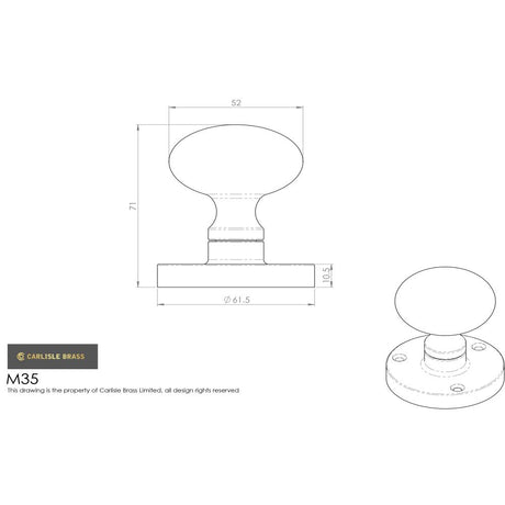 This image is a line drwaing of a Carlisle Brass - Mushroom Mortice Knob - Polished Brass available to order from Trade Door Handles in Kendal