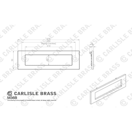 This image is a line drwaing of a Carlisle Brass - Plain Letter Plate 277.5 x 95mm - Satin Chrome available to order from Trade Door Handles in Kendal