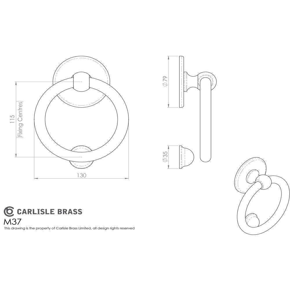 This image is a line drwaing of a Carlisle Brass - Ring Door Knocker - Satin Chrome available to order from Trade Door Handles in Kendal