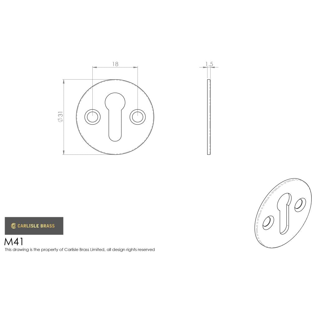 This image is a line drwaing of a Carlisle Brass - Flat Escutcheon - Polished Chrome available to order from Trade Door Handles in Kendal