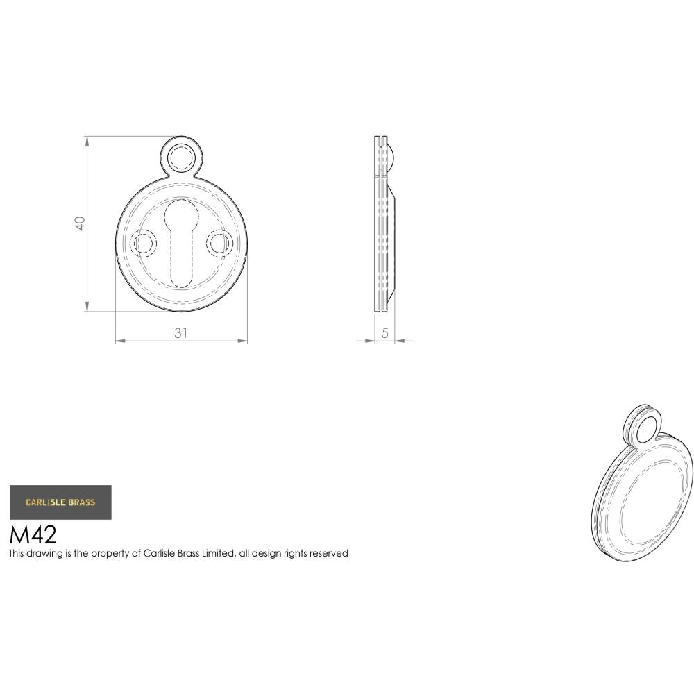 This image is a line drwaing of a Carlisle Brass - Covered Escutcheon - Satin Chrome available to order from Trade Door Handles in Kendal